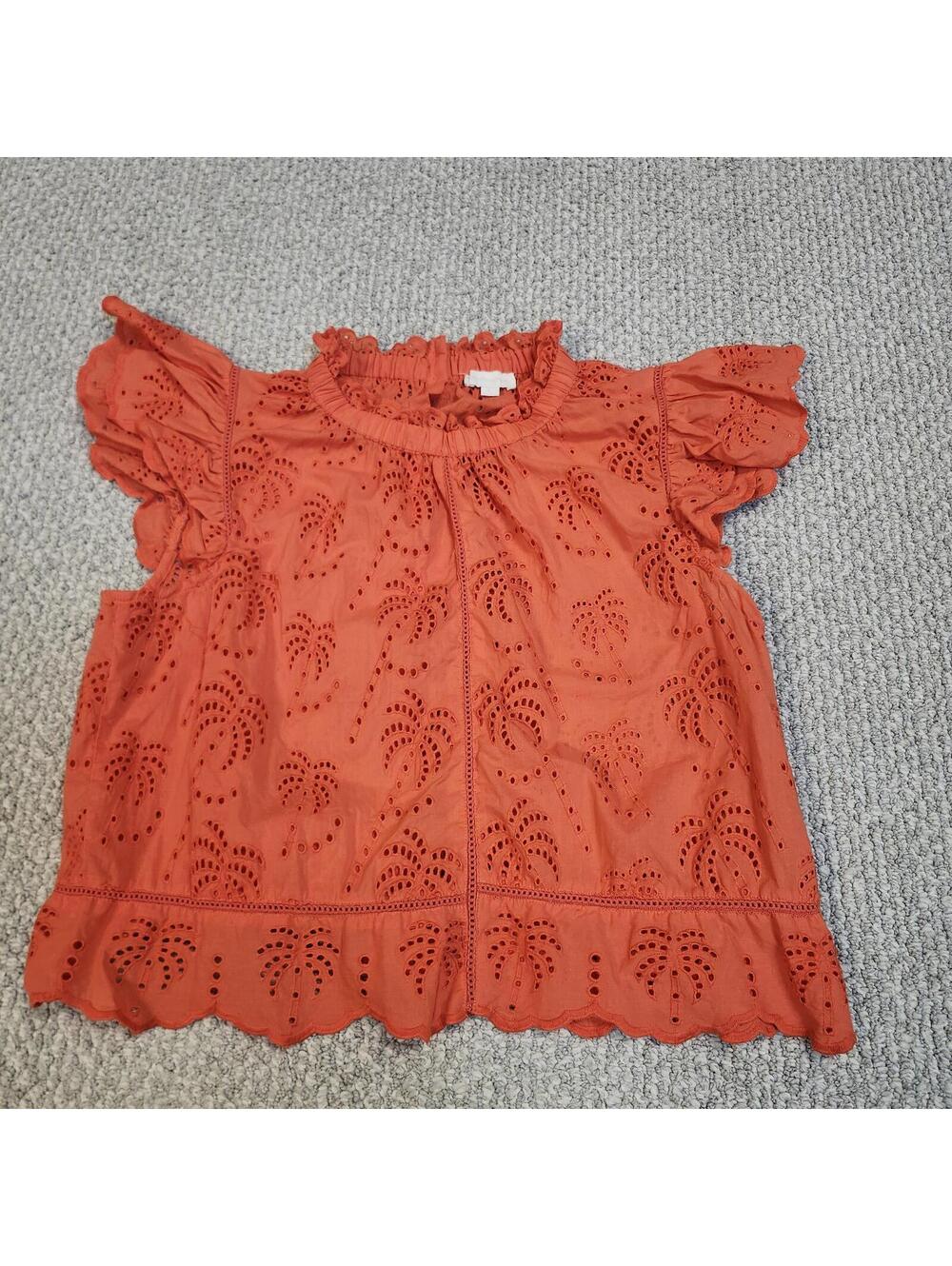 Jennifer & Grace Orange Eyelet Ruffle Sleeve Top Size L